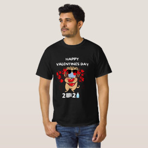 Cute Pug Heart Face Mask Happy Valentine's Day T-Shirt