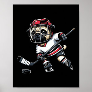 Cute Pug Hockey Player Dog For Men Women Girls Kid Poster