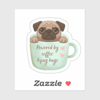 cute pug in a coffee mug sticker 