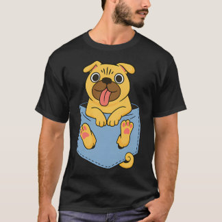 Cute Pug in Pocket Cartoon Illustration Funny Dog  T-Shirt