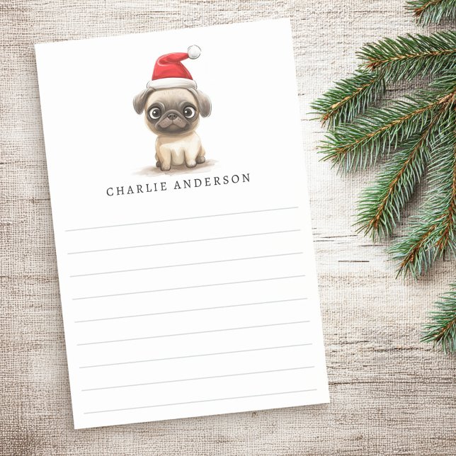 Cute pug in Santa hat name lined Christmas Post-it Notes (Cute pug in Santa hat name lined Christmas Post-it Notes)