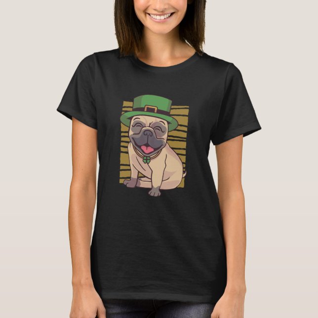 Cute Pug Irish St Patricks day T-Shirt (Front)