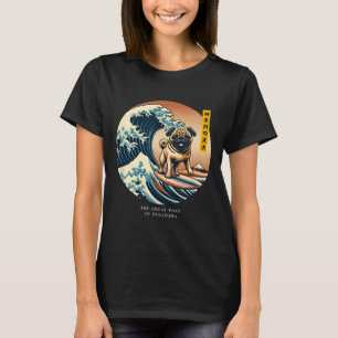 Cute Pug Kanagawa Wave Surfing Japanese Kawaii Vin T-Shirt