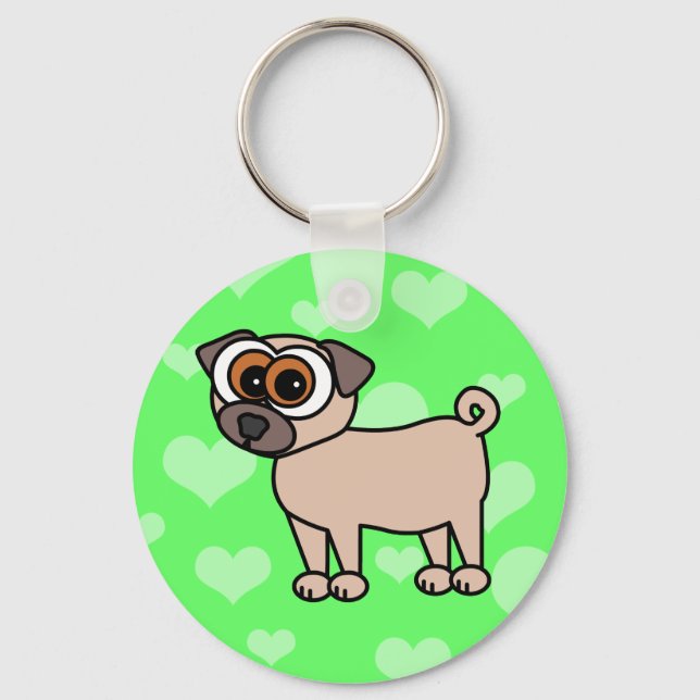 Cute Pug Keychain - Green (Front)