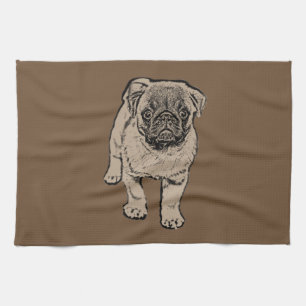 Cute Pug Kitchen Towel -Brown