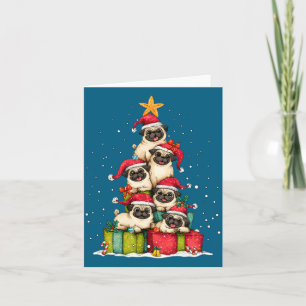 Cute Pug Le Dog Christmas Tree Xmas Hat Long Sleev Card