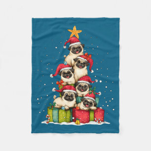 Cute Pug Le Dog Christmas Tree Xmas Hat Long Sleev Fleece Blanket