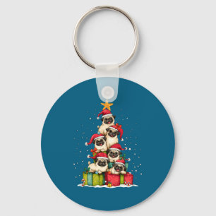 Cute Pug Le Dog Christmas Tree Xmas Hat Long Sleev Keychain