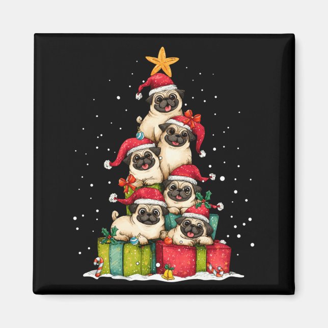 Cute Pug Le Dog Christmas Tree Xmas Hat Long Sleev Magnet (Front)