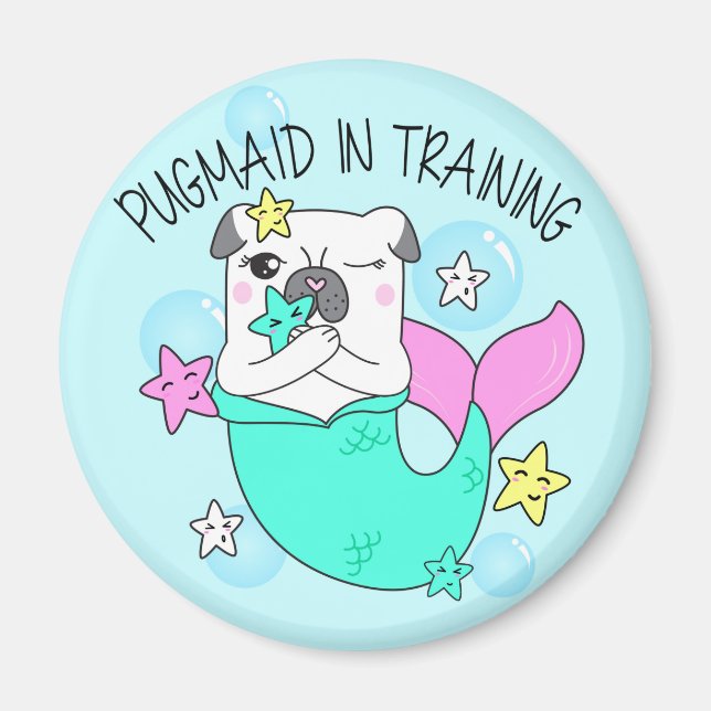 Cute Pug Mermaid Magnet (Front)