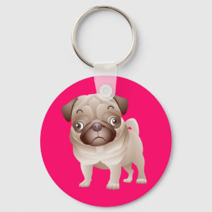 Cute Pug Mom Puppy Cartoon Dog Lover Dad Keychain