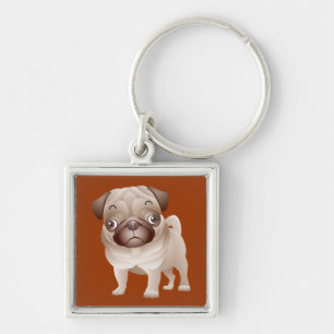 Cute Pug Mom Puppy Cartoon Dog Lover Dad Keychain