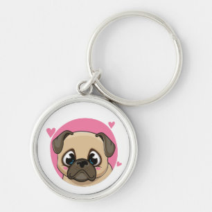 Cute Pug Mom Puppy Cartoon Dog Lover Dad Keychain