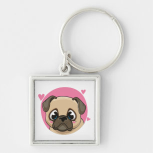 Cute Pug Mom Puppy Cartoon Dog Lover Dad Keychain