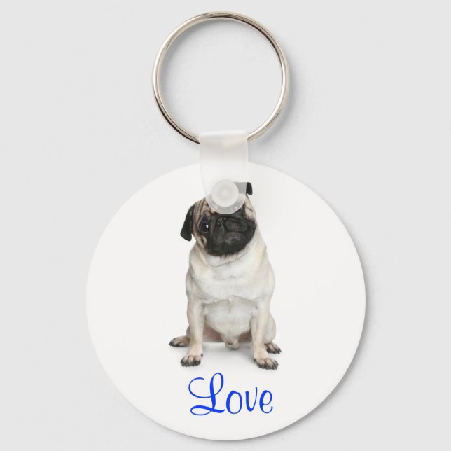 Cute Pug Mom Puppy Dog Lover Fur Mama Keychain (Front)