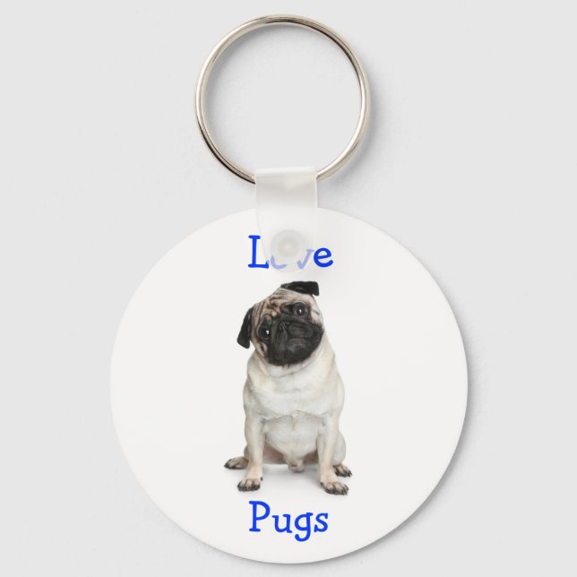 Cute Pug Mom Puppy Dog Lover Fur Mama Keychain (Front)