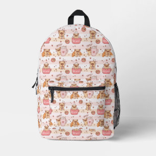 Cute Pug Morning Coffee Printed Backpack