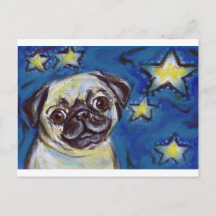 Cute Pug Nighttime Stars Postcard