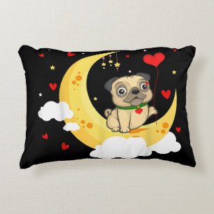 Cute Pug On The Moon Valentine's Day Beauty Accent Pillow
