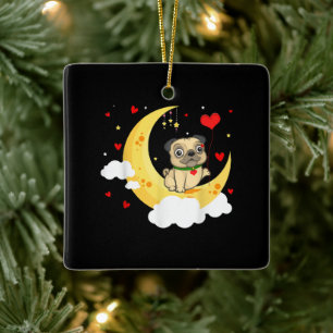 Cute Pug On The Moon Valentine's Day Beauty Ceramic Ornament