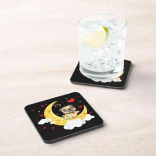 Cute Pug On The Moon Valentine's Day Beauty Coaster