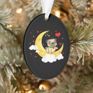 Cute Pug On The Moon Valentine's Day Beauty Ornament