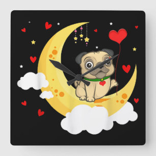 Cute Pug On The Moon Valentine's Day Beauty Square Wall Clock