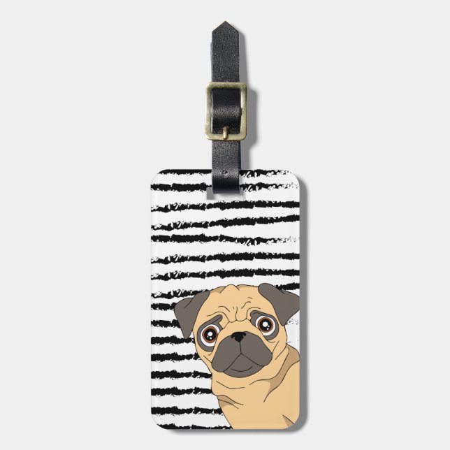 Cute Pug pattern design Monogram Luggage Tag (Front Vertical)