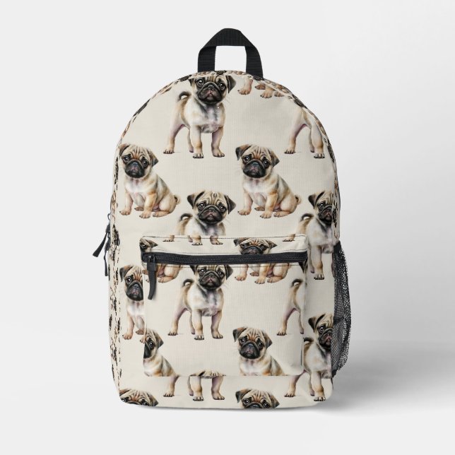 Cute Pug Pattern Printed Backpack (Front)