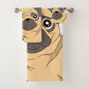 Cute Pug pattern striped Bath Towel Set