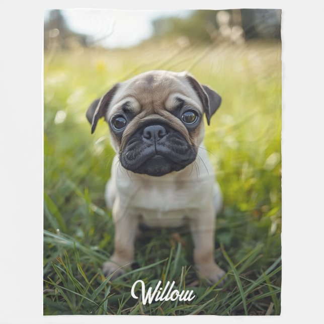 Cute Pug Personalized Fleece Blanket (Front)