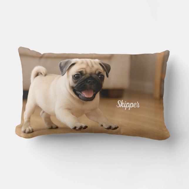 Cute Pug Personalized Lumbar Pillow (Front)