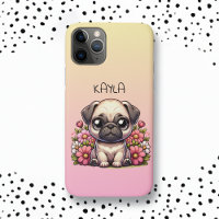Cute Pug Pink and Yellow Personalized