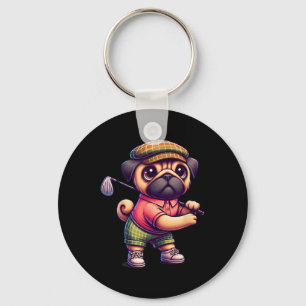 Cute Pug Playing Golf Golfer Golfing Sport Men Wom Keychain