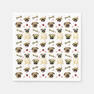 Cute Pug Print Paper Napkins