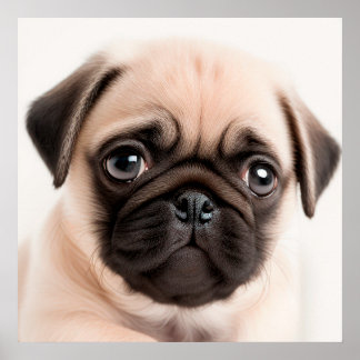Cute Pug Puppy Dog Portrait Poster