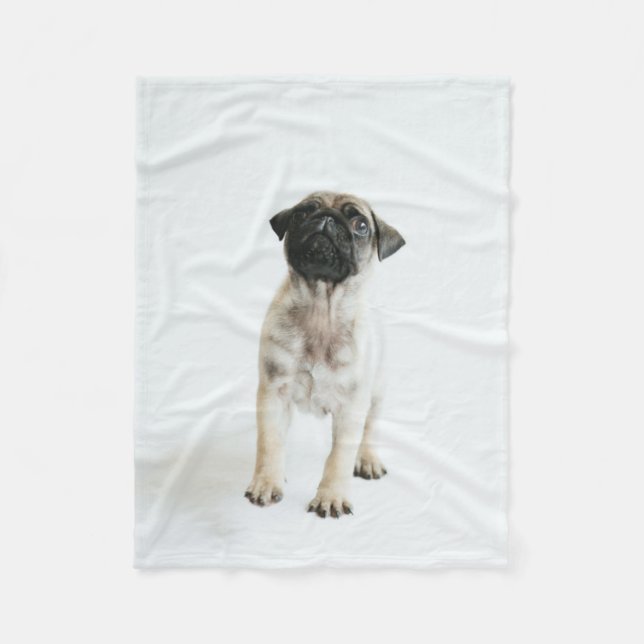 Cute Pug Puppy Fleece Blanket (Front)