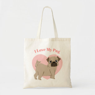 Cute Pug Puppy "I Love My Pug" Tote Bag