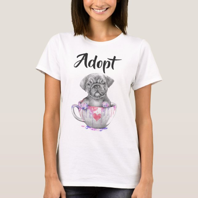 Cute Pug Puppy In a Cup T-Shirt (Front)