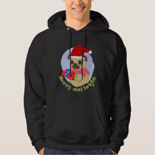 Cute Pug Puppy in Christmas Hat got Christmas Gift Hoodie