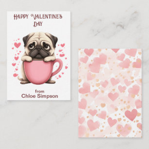 Cute Pug Puppy Kid's Valentine Classroom Party Card