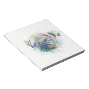 Cute pug puppy watercolor splatters paint notepad