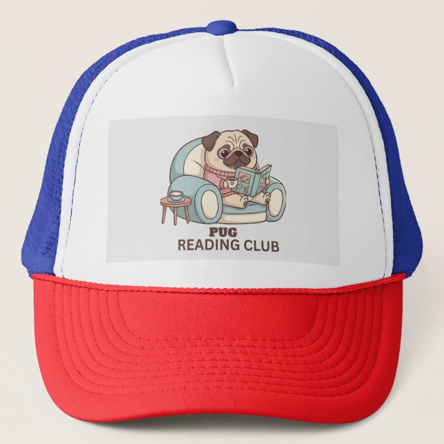 Cute Pug Reading Club Hat for Book Lovers (Front)