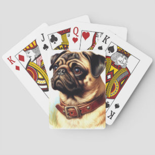 Cute Pug Retro Painting Playing Cards