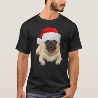 Cute Pug Santa Hat Pugs Image Christmas Dog T-Shirt
