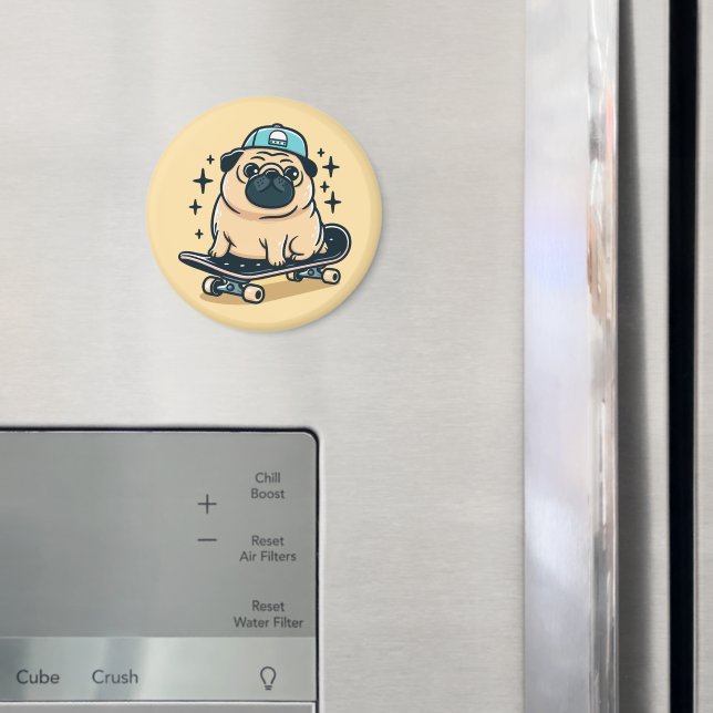Cute Pug Skatebooking Magnet (In Situ (Fridge))