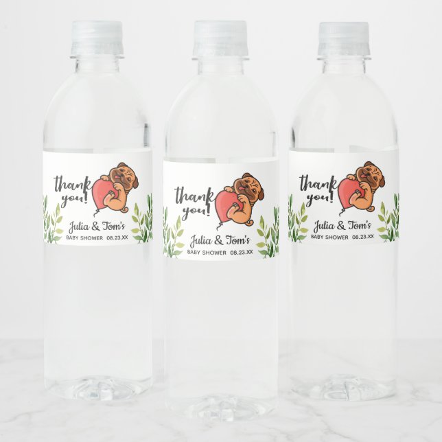 Cute Pug Thank You Baby Shower Water Bottle Label (Bottles)
