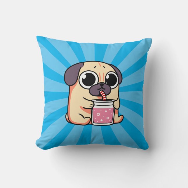 Cute Pug Throw Pillow (Front)