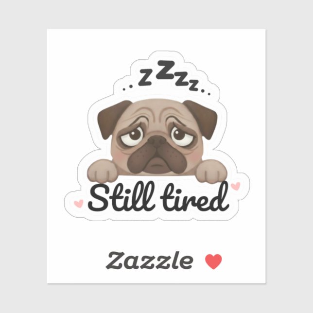 Cute pug tired sticker (Sheet)