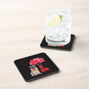 Cute Pug Valentine's Day Heart Dog Lover Coaster